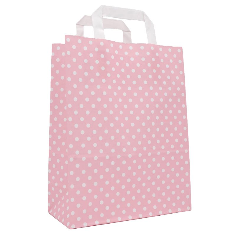 Paper carrying bag 180x80x220 mm rosa + weiße Punkte | Professional gift packaging
