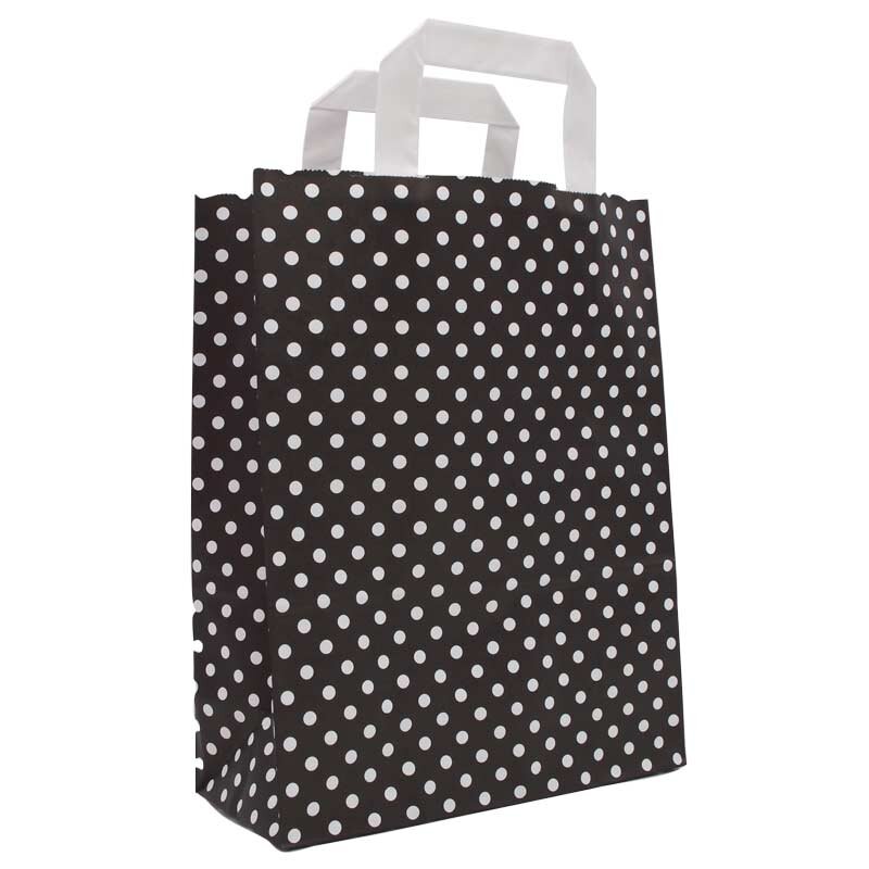 Paper carrying bag 220x100x280 mm schwarz + weiße Punkte | Professional gift packaging