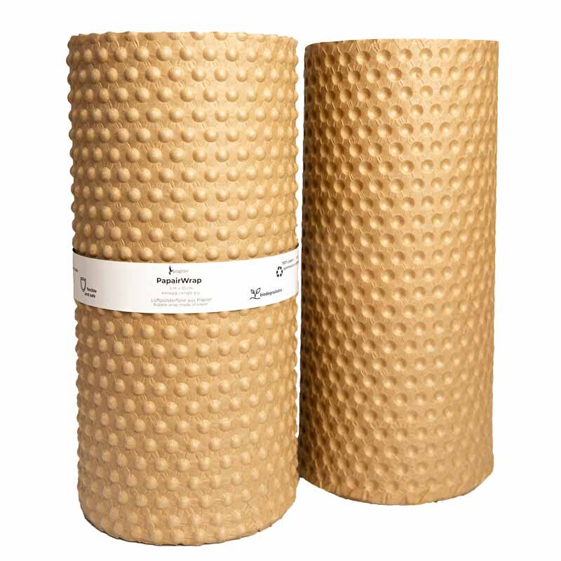 Luftpolsterfolie aus Papier einlagig | Papier-Noppenfolie | Polstermaterial braun | 350 mm x 5 lfm