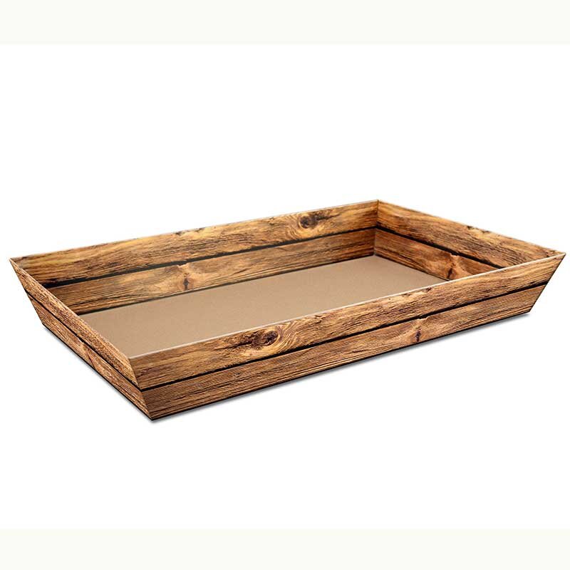 Flat Faux-Wood Gift Basket | Empty Gift Tray | Willow Look Basket | 365x220x55 mm