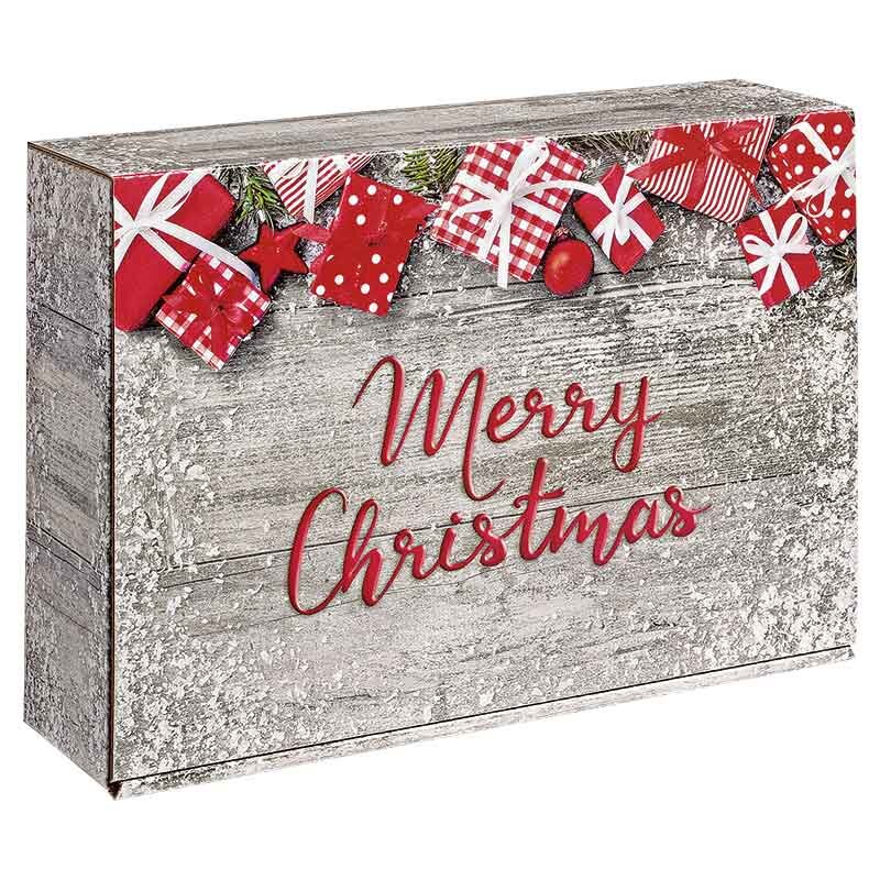 Präsentkarton Merry Christmas l 3 Wein-/Sektflaschen | 250x95x360 mm | Professionelle Geschenkverpackung