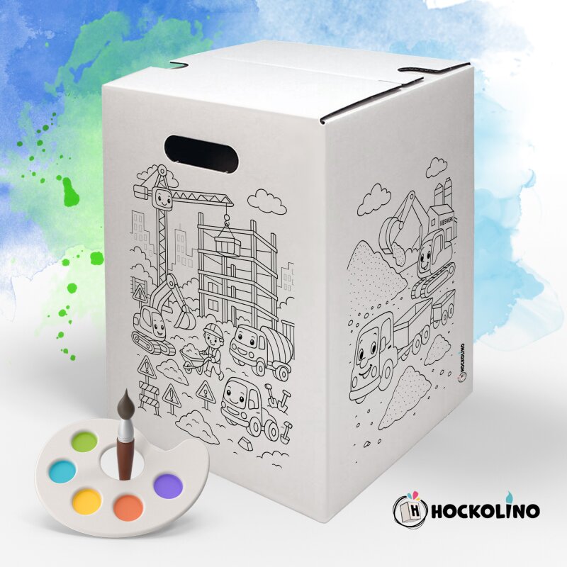 Hockolino ‘Baustelle’ - childrens cardboard stool to colour in | sustainable foldable sturdy | stool for childrens birthday party / giveaway