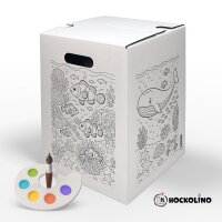 Hockolino “Underwater world” - childrens cardboard stool for coloring | sea animals | whale, fish, turtle stool for theme party / giveaway