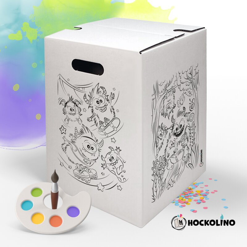 Hockolino coloring stool “Fairy World” for children | DIY cardboard stool with moon fairy, tooth fairy & spring fairy | creative activity gift idea