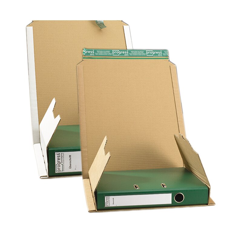 Ordnerverpackung weiß 320x290x35-80 mm | Höhenvariable Wickelverpackung | Stabiler Buch- und Ordnerversand