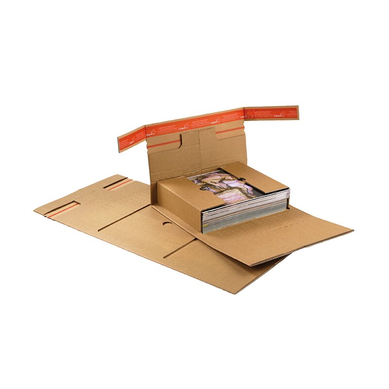 Wickelverpackung 360x265x-92 mm braun (DN B4) mit Sicherungslaschen | Buchverpackung Kreuzverpackung höhenvariabel